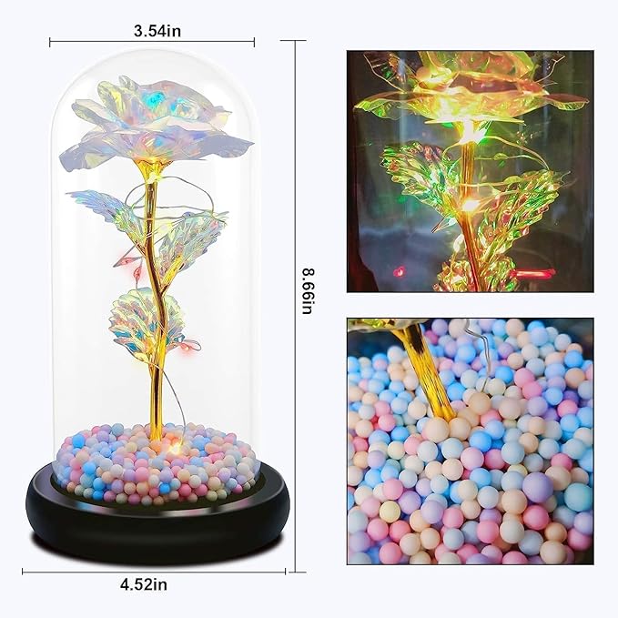 Artificial Tulips in Crystal Box, Galaxy Glass Rose Flower with LED Light Great Gift Ideas for Valentine's Day